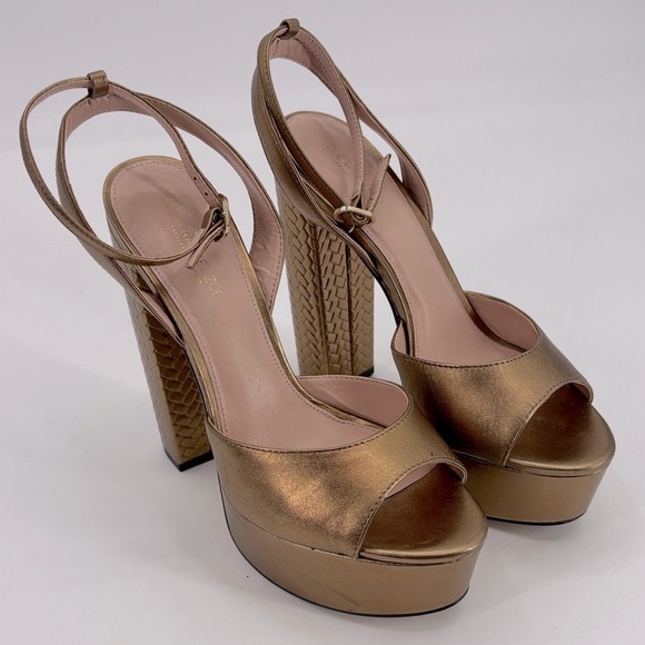 UEC Rachel Zoe  bronze colored platform ankle strap heels size 9 no box - Picture 1 of 16